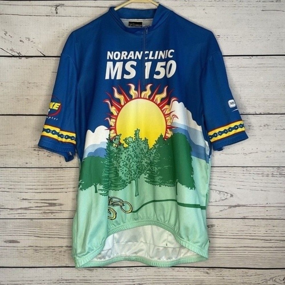 Vomax‎ Green/Blue 1/4 Zip Sort Sleeve Cycling Jersey Shirt Men XL USA Polyester
